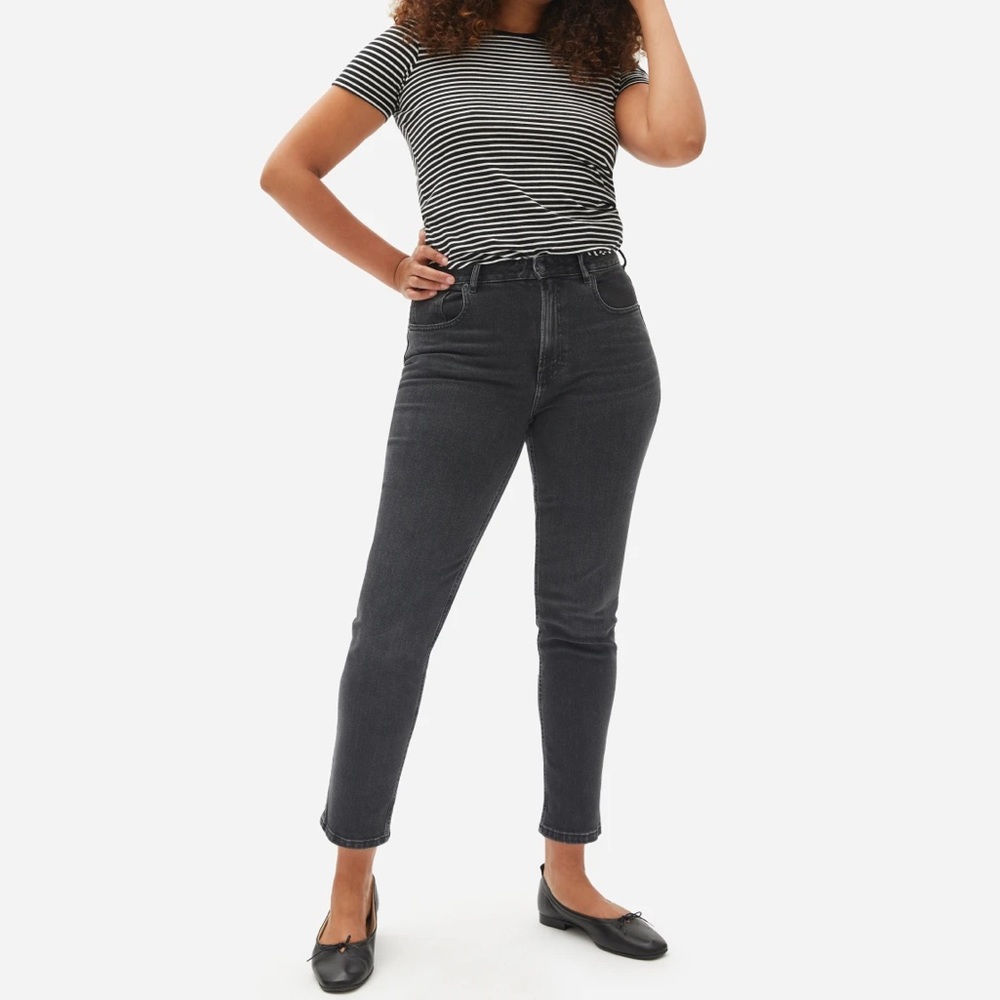 Everlane The Curvy Cheeky High Waist Washed Black Gray Denim Mom Jean 32 Regular
